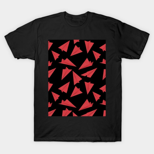 Paper Planes Pattern Black and Red T-Shirt by DrawingEggen